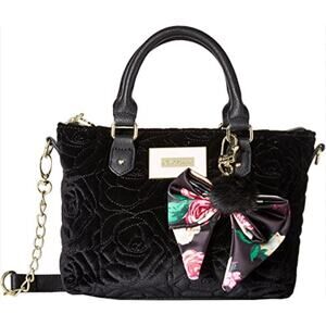 Betsey Johnson Black Velvet Crossbody Satchel with Floral Bow